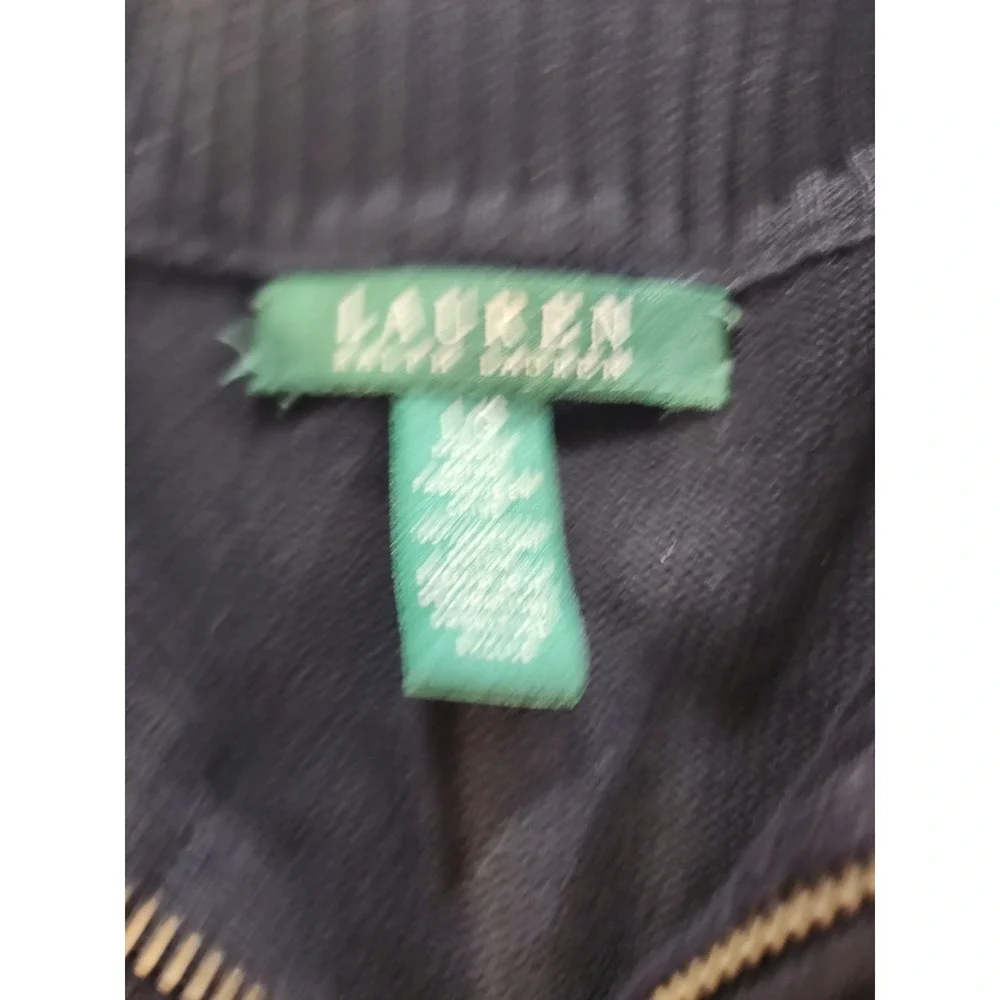 Lauren Ralph Lauren Full Zip Sweater Womens Large Black Gold Crest Crown‎ Mock